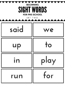 Preschool Sight Words by Simple Teaching Tools | TPT