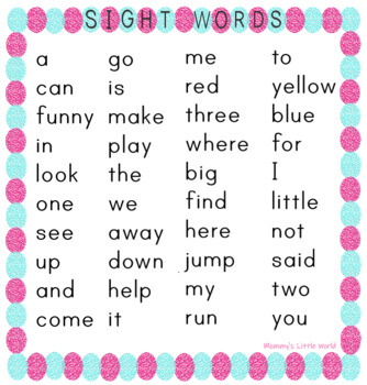 Preschool Sight Words Pink (Dolch Pre-K) by Mommy's Little World