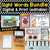 Preschool Sight Words Bundle Editable Printable Pages & Di