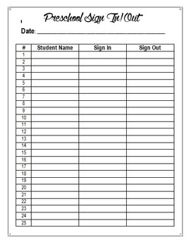 Preview of Preschool Sign In/Out Sheet