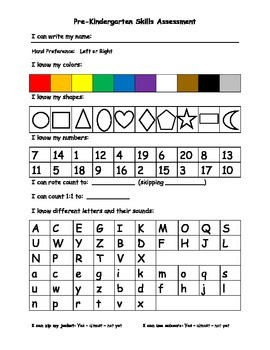 Pre Kindergarten General Assessment Form Download Printable Pdf Images