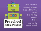 Preschool Skills Packet: Color by Number, Tracing & Mazes