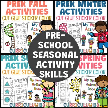 Preview of Preschool Skills and Activities | Winter Summer Spring Fall PreK Seasonal Bundle