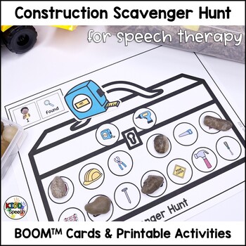 Preview of Preschool Speech Therapy Construction BOOM Cards Printable Scavenge Hunt