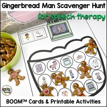 Preview of Preschool Speech Therapy Gingerbread Man BOOM Cards and Printable Activities