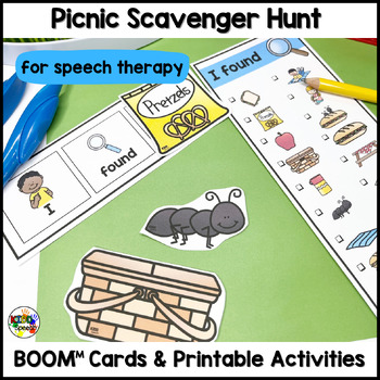 Preview of Preschool Speech Therapy Picnic BOOM Cards Printable Activities Scavenger Hunt