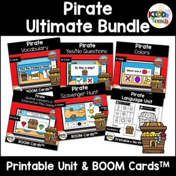 Preview of Preschool Speech Therapy Pirate Unit BOOM Cards Printable Activities