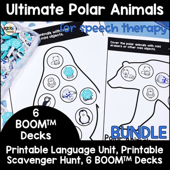 Preview of Preschool Speech Therapy Polar Animals Unit BOOM Cards Printable Activities