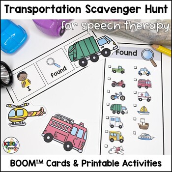 Preview of Preschool Speech Therapy Transportation BOOM Cards Printables Scavenger Hunt