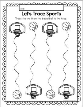 Preschool Sports Theme Tracing Worksheets - Trace Handwriting Warm Ups