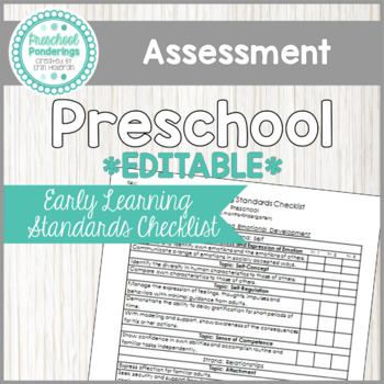 Preview of Preschool Standards-Based Assessment EDITABLE