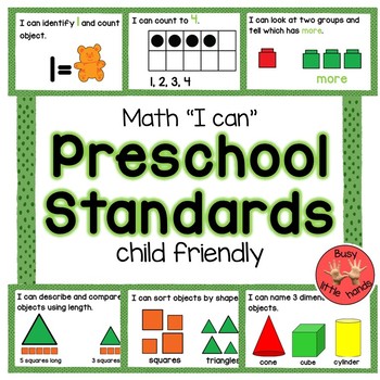 Preschool Math Standards with pictures by Busy little hands | TpT