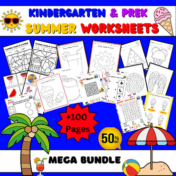 Preview of Preschool Summer Activities BUNDLE: Coloring, Cutting, Tracing, Games..