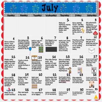 Preschool Summer Activity Calendar by Heart and Soul Teaching TpT