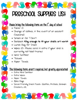 Preschool Supply List by Preschool Preschool What Do You See