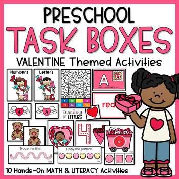Preview of Preschool Task Boxes | Math & Literacy Activities | Valentine's Day