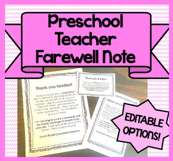 Preview of Preschool Teacher Farewell Goodbye Letter to Families of Students