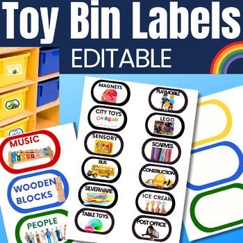Preview of Editable Preschool Toy Bin Labels With Realistic Photos