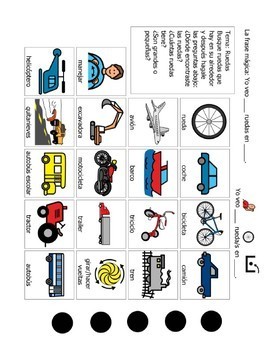 Preview of Speech Therapy Spanish Vocabulary: Transportation and Wheels/Transporte y Ruedas