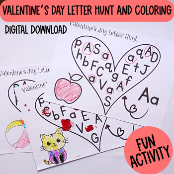 Preview of Preschool Valentine's day Letter Hunt,Valentine's day preschool Coloring Activit