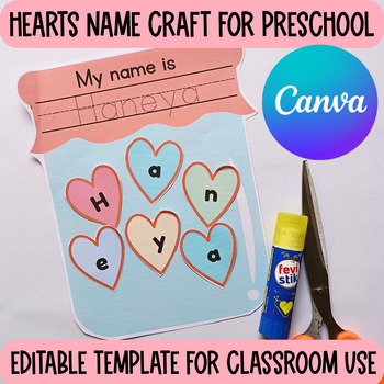 Preview of Preschool Valentine's day Name craft,Editable Canva Template , preschool activit
