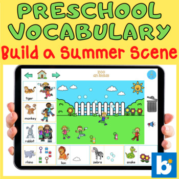 Preview of Preschool Vocabulary GAME - Build a scene - SUMMER - Create a scene - BOOM Cards