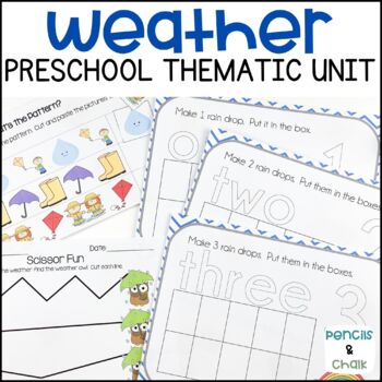 Preview of Preschool Weather Unit - Counting, Coloring, Reading, Art, & Science Activities