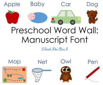 Preview of Preschool Word Wall Manuscript