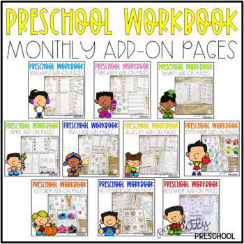 Preview of Preschool Workbook No Prep Monthly Pages Bundle