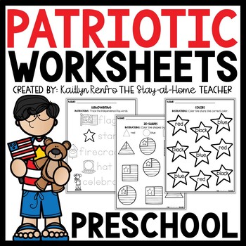Preview of July 4th Preschool Worksheets | Summer PreK Morning Work Toddler Activities