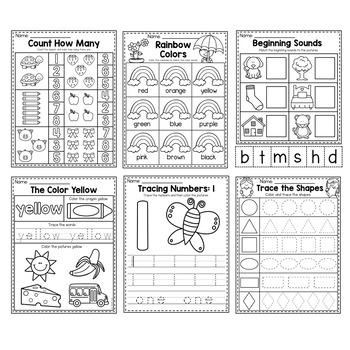 preschool worksheets math and literacy learning packet distance learning