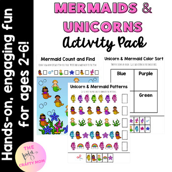 Preview of Preschool Worksheets: Mermaids and Unicorns Activities, Math and Pre-Writing Fun