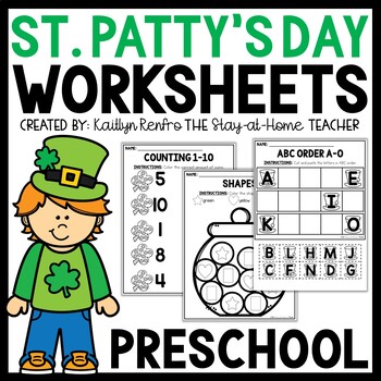 Preview of St. Patrick's Day Preschool Worksheets March PreK Morning Work Toddler Activity