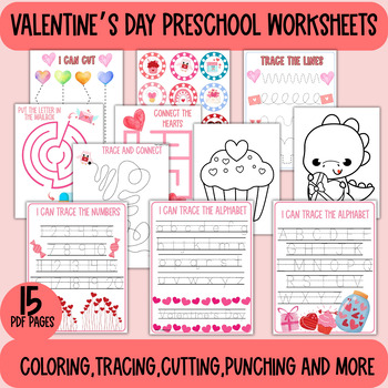 Preview of Preschool Worksheets for Valentine,s day,Preschool curriculum,Coloring,Tracing