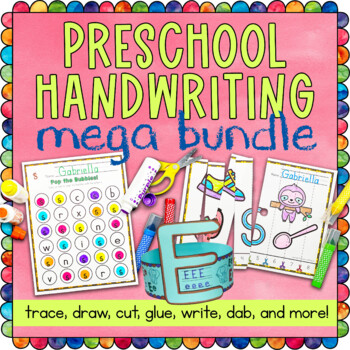 Preview of Preschool Year Long BUNDLE Fine Motor Alphabet Lowercase Capital Letters Numbers