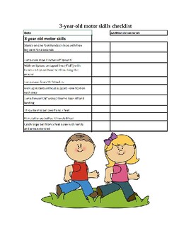 Preview of Preschool (ages 3-5) motor skills checklist