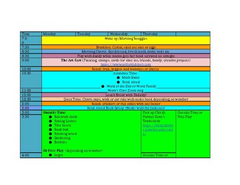 Preview of Preschool and K Homeschool Schedule