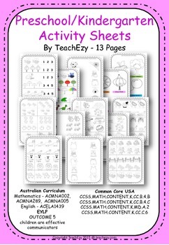 Preschool and Kindergarten Activities Worksheets by TeachEzy | TpT