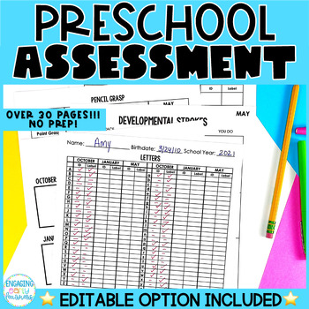 Preview of Preschool and Kindergarten Assessment Editable and Print and Go