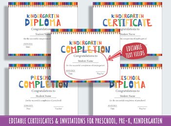 Preview of Preschool and Kindergarten Diploma, Certificate, and Invitation Templates