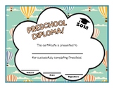 Preschool and Kindergarten Graduation Diploma - Hot Air Ba