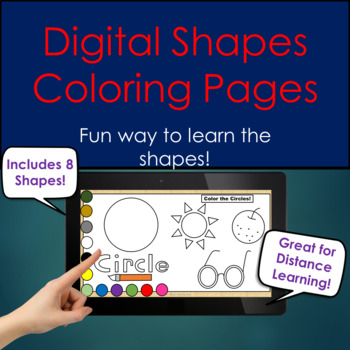 Preview of Kindergarten Shapes Digital Coloring Worksheets No Prep Distance Learning