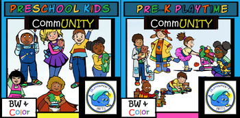 Preview of Preschool and Playtime BUNDLE! 24 Pieces of BW/Color Pre-K Clip-Art Characters!