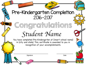 preschool and pre kindergarten diplomas certificates and completion