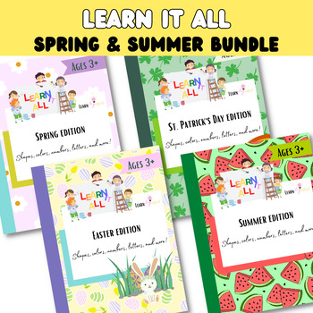 Preview of Preschool & kindergarten worksheet bundle | Spring and Summer homeschool