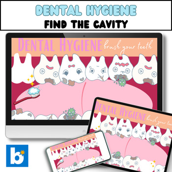 Preview of Preschool dental health month theme find the cavity boom cards game