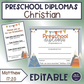 Preview of Preschool diploma - Religious - boho