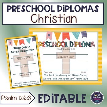 Preview of Preschool diploma - Religious - cross