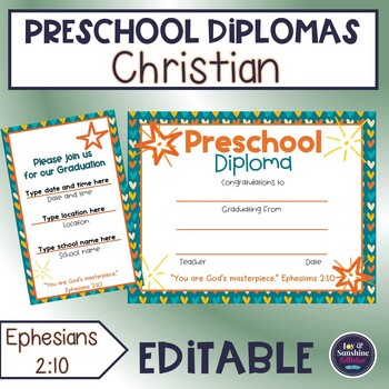 Preview of Preschool diploma - Religious - hearts and stars
