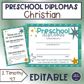Preview of Preschool diploma - Religious - stars
